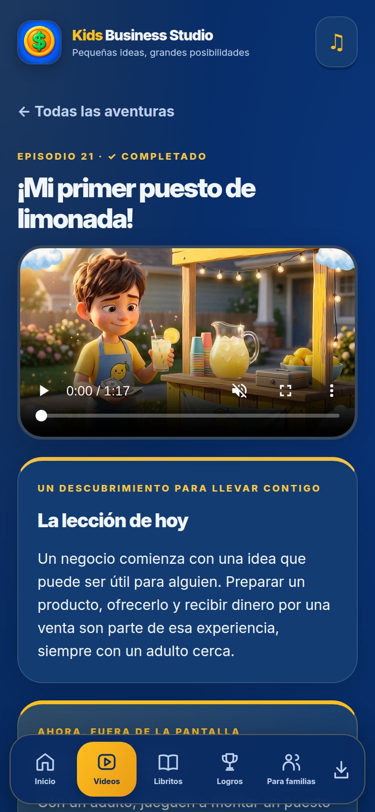 Pantalla real de la aplicación: episodio en reproducción